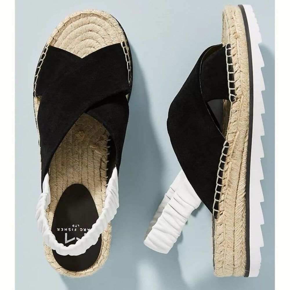 Marc Fisher LTD Pella Platform Suede Leather Espadrille Sandals Black Size 7